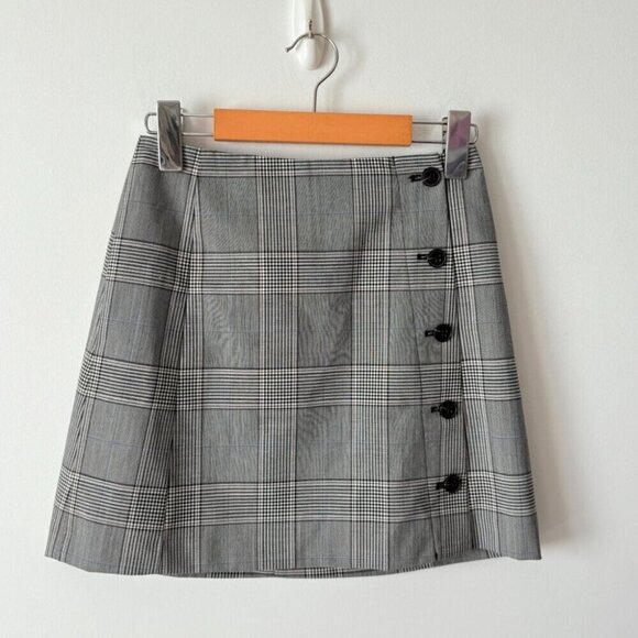 Aritzia Sunday Best Yuri Button Up Plaid Mini Grey Check Skirt Size 0 - Picture 3 of 6
